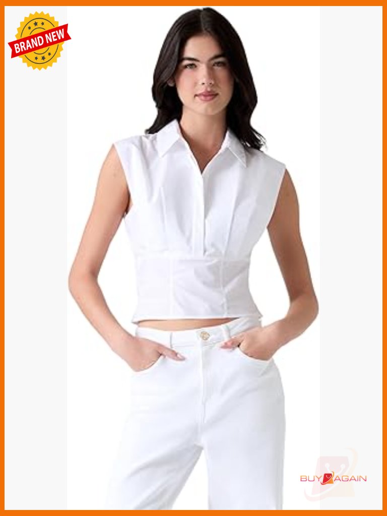 Sleeveless Collared Blouse Fitted Cotton Poplin Top